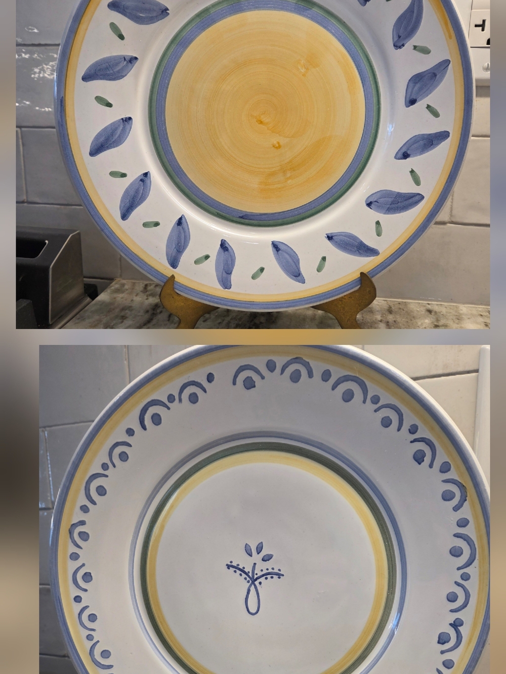 2 Williams Sonoma TOURNESOL - 11 1/4" Dinner Plates Blue Yellow Made In Italy